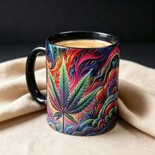 1PC Ceramic Mug With Leaf Design, 11oz Capacity, Print, Suitable For Living Room, Office Or Cafe, Perfect Gift For Friends - Multicolor - View 2