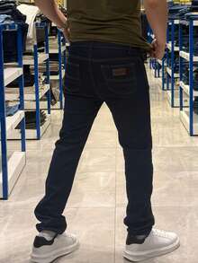Men's Slim Fit Denim Jeans With Elastane And Lycra - 基本藍 - 查看 3