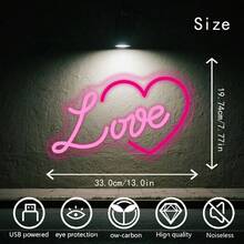 1 pieza Luz de Neón LED Romántica LOVE, Alimentada por USB, Corazón Montado en la Pared, Decoración Multiusos, Adecuada para Habitación, Fiesta, Boda, Bar - rosa - Ver 1