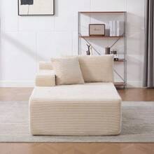 Modular Compression Sofa In Chenille Fabric, Filled With 30D High-Resilience Foam. Easy To Move And Featuring A Non-Slip Base, It Is Ideal For Living Rooms And Other Spaces. Ivory Color. - 杏色 - 查看 4