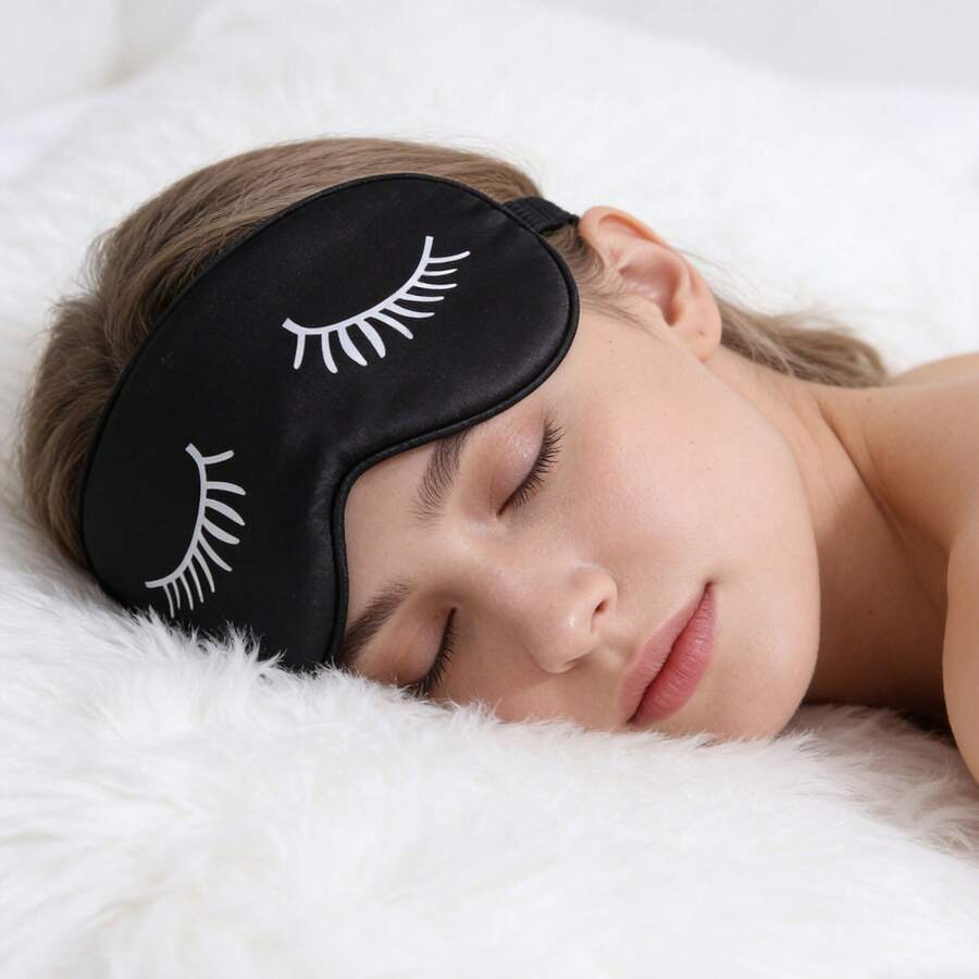 Double-Sided Faux Silk Eye Mask With Printed Eyelashes, Relieves Fatigue, For Nap, Travel, Home Sleep, Eye Protection, Minimalist Satin - Multicolor - View 1