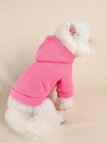1件寵物衣服 小型犬幼犬可愛寵物日常外出百搭服飾 附牽繩扣環 開扣連帽素色運動衫 - 玫瑰粉 - 彩色 - 查看 3