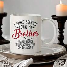 Taza de café de cerámica de 11oz con frase divertida para hermano, taza de té de porcelana con "Sonrío porque eres mi hermano", vajilla novedosa y humorística para hermanos, regalo perfecto de cumpleaños, Navidad y vacaciones para hermano mayor/menor, regalo broma familiar divertido para hermanos - Multicolor - Ver 6