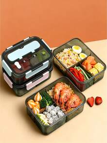 Food Storage Container Set, Transparent Divided Bento Box, Large Capacity Lunch Box, Airtight Leak-Proof Meal Prep Box Set, Portable Food Container Set For Students And Office Workers (Includes Utensils) - Multicolor - View 4