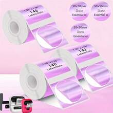 50*50mm 140Pcs/Roll Self-Adhesive Thermal Stickers Suitable For Phomemo M220/M110/M108, Square And Round Colored Holographic Laser Thermal Label Paper - View 2