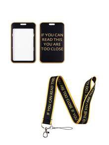1pc Quote Pattern Long Lanyard ID Card Holder Set, Suitable For Doctors, Nurses, Students, Teachers, Exhibition Staff ID Badge Lanyard, Can Be Used As Exhibition, Gift, Keychain Or Daily Use - Multicolor - View 3