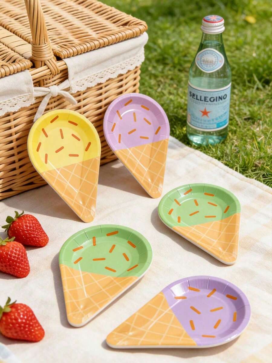 5/10/20pcs Piring Kertas Pesta, Peralatan Makan Sekali Pakai untuk Es Krim dan Makanan Penutup, Piring Warna-warni, Cocok untuk Pesta Ulang Tahun, Pernikahan, Pertemuan Keluarga, Acara Menyambut Bayi, dan Minum Teh Sore - beraneka warna - View 1