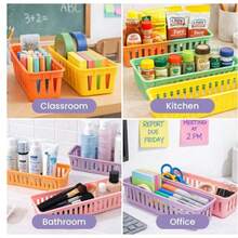 1/6Pcs 25.5*7.5*6cm Morandi Solid Color Plastic Storage Basket, Open Rectangular Desktop Stationery Pen Holder Organizer, Durable Tidy Caddy For Homeschool, Classroom & Office, Great Back To School Gift For Teachers And Students. School Supplies - Multicolor - View 4