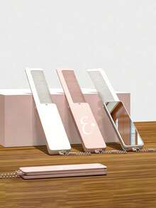2-In-1 Foldable Comb And Makeup Mirror, Printed With A-Z Letters, Portable Keychain Comb Suitable For Women And Girls, Pocket Hair Comb With Chain, Can Be Used As Keychain Or Bag Charm | Personalized Handheld Mirror, Essential For Outdoor, Office And Back To School Travel, Suitable For All Hair Types Styling Tool - A - View 1