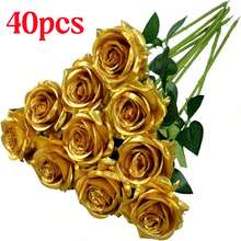 1pc/5pcs/10pcs/12pcs/20pcs Gold 20-Inch Artificial Rose Flowers, High-End Fake Roses, Suitable For Home Decor, Room Decor, Dining Table Decor, Wedding Decor, Bridal Bouquet, Wrist Corsage, Flower Arrangement. Suitable For Home, Restaurant, Bedroom, Vase Decoration. - Gold - View 14