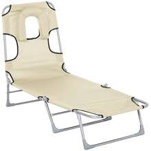 Klappbarer Gartenliegestuhl mit Gesichtsausschnitt, Kopfstütze und 5-fach verstellbarer Rückenlehne, Outdoor-Strand- und Terrassenstuhl, Beige, 182 x 56 x 28 cm - Beige - Übersicht 12