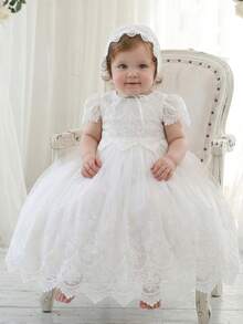 Robe de baptême pour bébé fille, longue robe de baptême en dentelle, 0-2 ans - Blanc - Voir 7