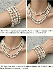 1 pezzo Collana regolabile multi-strato con perle versatile per donna (lievi imperfezioni superficiali sono normali, numero di perle casuale) - Beige - Visualizzare 2