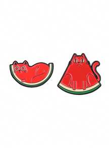 2pcs Fun Cute Watermelon Cat Enamel Brooch Creative Fruit Animal Design Badge Fashion Clothing Accessory Best Gift For Cat Lovers - Multicolor - View 10