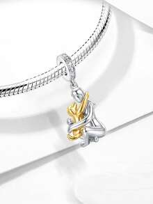1 pièce Pendentif en argent sterling 925 avec design d'homme et de chien s'embrassant, perle, convient pour bracelet femme, bracelet rigide, fabrication de bijoux DIY et port quotidien - Style 6 - Voir 3