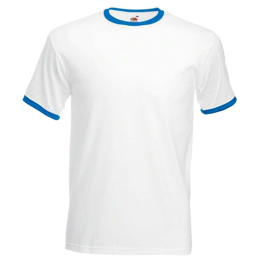 Fruit Of The Loom Mens Ringer Short Sleeve T-Shirt - White/Royal Blue - View 1