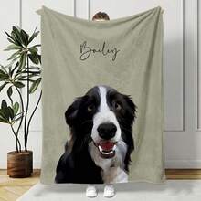 Customized Pet Photo Portrait Blanket: Personalized Flannel Dog/Cat Mom Gift - Multicolor - View 2