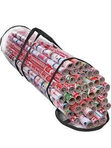 1pc Clear Gift Wrap Storage Bag,PVC Wrapping Paper Storage Bag With Handles,Easy Carry Tube Container,Clear Christmas New Year Gift Wrap Organizer Snacks Toys And Party Packaging. - Black Transparent - View 8