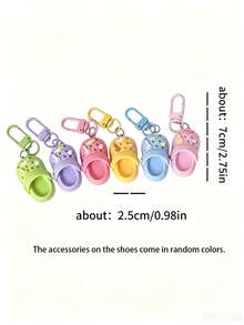 6/3/1pcs Cute Resin Sliding Buckle Keychain Set, Colorful Design Keyring, Creative Resin Colorful Mini Clog Shoe Charm Keychain With Decorative Pendant, Fashionable Hanging Accessory For Bags, Backpacks, Keys - Multicolor - View 11