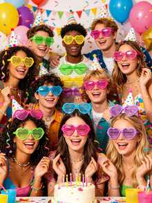 16 Pairs Neon Retro Fashion Glasses, Vintage Party Decorations, Photography Props, No Power Required, Vibrant Colors, Suitable For Theme Events And Costume Accessories, Party Supplies, Costume Glasses, Fun Glasses Design, Cute Design, Lightweight Frame, Decorative Glasses, Event Planning - A - View 2