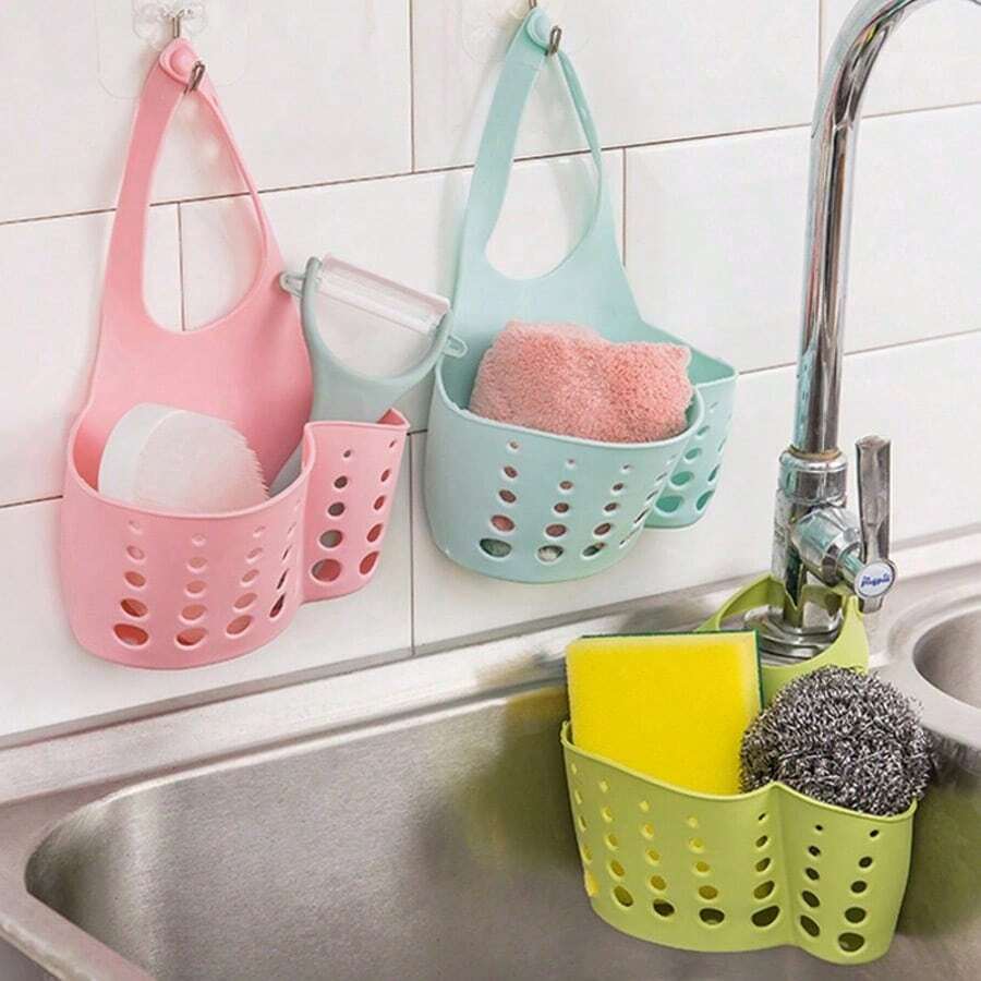 1pc Hanging Drain Basket, Durable Plastic Design, Multi-Compartment Effective Drainage, Scraper Basket | Perforated Design | Sturdy Plastic Structure, Kitchen Sink Accessory