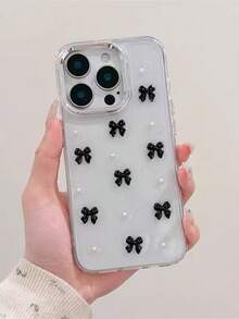 Ultra Fairy 水晶 3D 粉鑽彩色鑽石透明個性小眾手機殼，適用 14 Pro Max、新 13、Apple 12、11、XR、XS、X/7/8P、16 Pro Max，女款軟殼 - 黑色蝴蝶結 - 查看 1