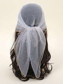 1件 2026春季新款女式素色刺繡印花水鑽圍巾，時尚極簡風格，休閒百搭頭巾，適合日常穿著，四季皆宜，閃亮白色、黑色、藍色等多色，適合夏季海灘與度假場合，日常穿搭、出遊、度假、海灘、婚禮及舞蹈場景 - 白色 - 查看 3