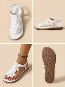 Women's Floral Decor Cute Open Toe Design Summer Fairy Tale Style Vacation Sandals - White - View 3