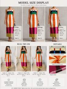 Women's Spring/Summer New Casual Beach Vacation Fashion Spaghetti Strap Striped Zipper Slit Bodycon Dress, Multiple Colors Elegant - Multicolor - View 11