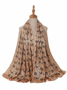 1pc Crinkled Satin Hijab Scarf, Suitable For Daily Wear - Beige - View 2