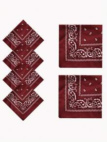 5 chiếc khăn vuông họa tiết paisley màu đỏ rượu vang phong cách vintage, khăn quàng cổ buộc tóc DIY đa năng unisex - Màu Đỏ Sâu - Xem 1
