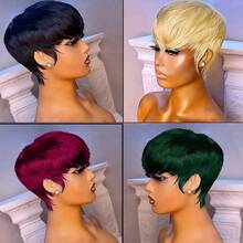 6-Inch 180% Density Layered Wefted Colored Short Straight Elf Wig With Bangs, Black 99J#, Wine Red 613#, Gold Basic Elf Short Wig, Suitable For Daily Wear And Halloween Costume - Multicolor - View 2