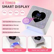 SUN BM-25 閃亮水鑽心形 UV LED 美甲燈，凝膠美甲烘乾燈，附 10s/30s/60s/99s 定時器與 LED 數位顯示，專業家用沙龍美甲固化燈，適用於所有凝膠美甲指甲油 - 白色 - 查看 4