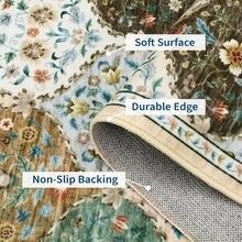 Waschbarer Teppich für Wohnzimmer, großer Vintage-Orientteppich mit Kurzflor, rutschfest und weich, mit Blumenmuster für Esszimmer und Wohnbereich - Beige - Übersicht 9