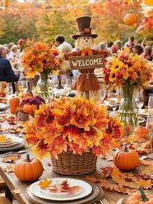 1/2 Stücke UV-beständiges künstliches Ahornblatt-Bouquet-Set - Premium realistisches künstliches Herbstlaub mit vorgebogenen Stielen - Ganzjährig haltbar, kein Verblassen, DIY Blumenwand, Halloween Dekoration, Thanksgiving Dekoration, Hochzeitsdekoration, Kaminmantel Girlande - Herbstfarben - Übersicht 6