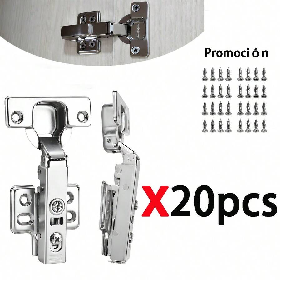 20 Piezas Bisagra Amortiguada Para Gabinete Acero Inoxidable Apertura 110 Grados Con Tornillos Incluidos Para Muebles Y Armarios - paquete de 20 - Ver 1