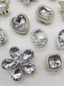 10PCS Silvery Golden Flower ABS Shoe Charms Accessories Shiny Rhinestone Butterfly Clogs Shoe Buckles Diy Decorations Luxury Heart Shoe Clips Decor - Multicolor - View 5