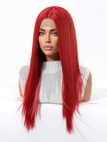 22 Inch 13*4 Lace Front Gray Gold Super Long Straight Hair Wig, Handmade Lace Front Design & Natural Parting, Comfortable And Durable Structure, Suitable For Hip-Hop Style, Cosplay, Bridal Occasions And Daily Wear, Best-Selling High-End Synthetic Lace Wig - Hot Pink - View 5