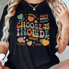 Talla Grande - Camiseta Gráfica para Mujer - Camiseta Suave para Uso Diario con Mensaje de Inclusión - Camiseta Lavable a Máquina para el Lugar de Trabajo, Eventos, Ropa Casual - Promueve la - negro - Ver 2