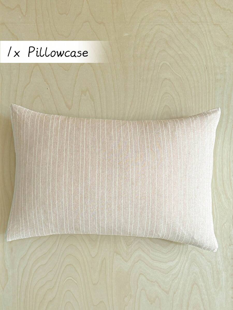 1pc Light Coffee Green Color Block Vertical Stripe Jacquard Cationic Single Pillowcase, Minimalist Fashion Textured Decorative Throw Pillow Cover Bed Pillowcase Suitable For All Seasons, Modern Home Decor, Without Filling - Khaki - View 1