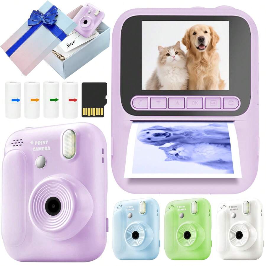 Cámara instantánea con zoom 8x, video 1080P de alta definición, fotografía con múltiples efectos, adecuada como cámara de ocio, 4 efectos de foto incorporados, juegos de entretenimiento mini, regalo ideal para vacaciones, cumpleaños, regalo creativo, batería de 1300mAh