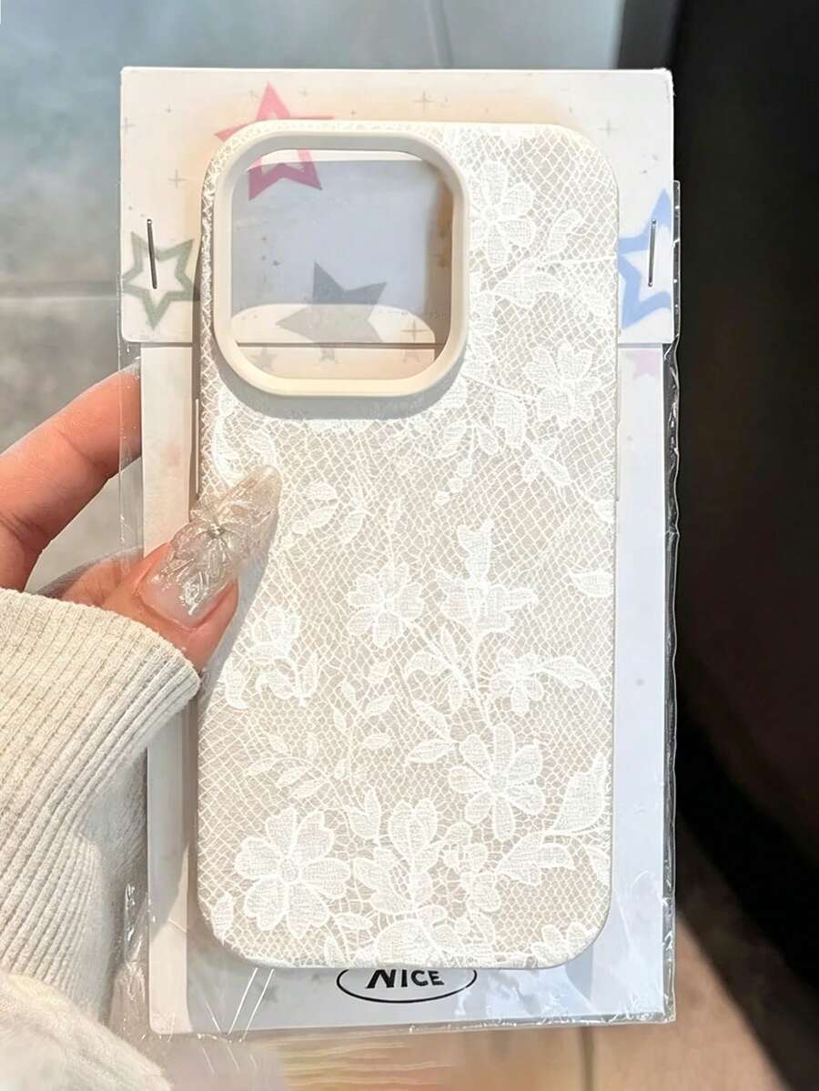 手機殼:1個時尚個性化米色蕾絲圖案時尚品牌荔枝紋理全包覆TPU手機殼,適用於IPhone17/17Pro/17ProMax/16/16Pro/16ProMax/15/15Pro/15ProMax/14/13/12/11 - 米色 - 查看 1