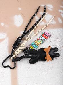 1pc Cute Braided Rope Teacher Keychain, Colorful TEACHER Acrylic Charm + Faux Leather Rabbit / Star / Heart Bag Pendant, Preppy Style Backpack Key Ring, Ideal Teacher's Day Appreciation Gift - 2828 - View 5