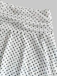 Dila Polly Women's Casual Vacation Style Polka Dot Print, Pleated High Waist, Asymmetrical Hem, White Skirt, Women's Summer Daily Outfit, Suitable For Spring/Autumn Outings, Travel Vacation, Pastoral Afternoon Tea, Girlfriend Gathering, Weekend Outing, Shopping And Photo Taking Occasions - White - View 5