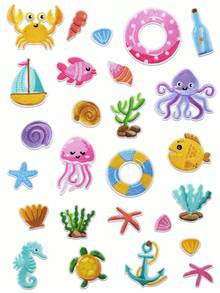 26pcs Ocean Cartoon Embroidery Patches, Various Underwater Animal Appliques, Star Crab Octopus Cartoon Fabric Patches For Clothing DIY Decoration Accessories - Multicolor - View 9