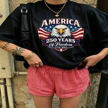 Heartfelt Daily Casual Graphic T-Shirt 100% Cotton Oversized Soft Breathable Casual Crewneck Short Sleeve Top Vintage Aesthetic Red Checkered Shorts Street Style Fashion Lovers Casual Wearers Daily Outfit Enthusiasts Gift Givers - 黑色 - 查看 18