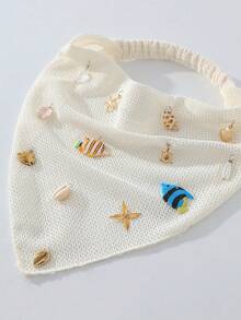 1件原創花卉圖案女款刺繡捲邊海星貝殼魚珍珠裝飾頭巾髮帶，適合日常與度假使用，夏季髮飾沙灘圍巾度假方巾 - 白色 - 查看 3