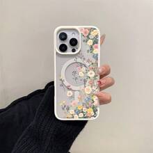 A Stylish Phone Case Does Not Include A Lanyard Or Stand. This Clear Magnetic Case Features A Macaron Pink Design With Colorful Floral Patterns And Is Made Of Acrylic Material, Making It Shock And Drop Resistant. It's Suitable For IPhone 16, 15, 14, 13, 12, And 11 Pro Plus Models And Is A Great Choice For Personal Use Or As A Gift. - 白色 - 查看 1
