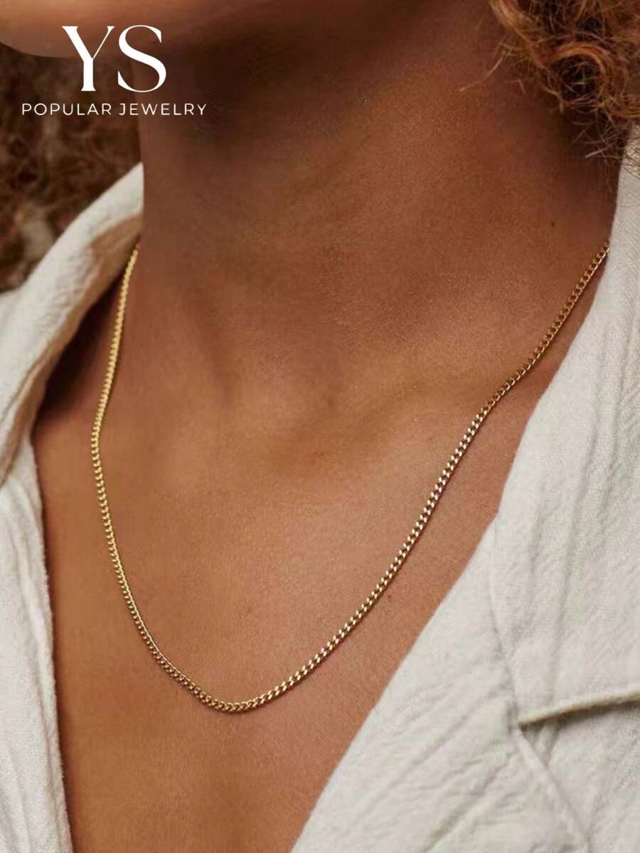 1pc Fashion Gold Niche Luxury Minimalist Adjustable Versatile Choker Necklace For Women - Flat Chain Gold - View 1