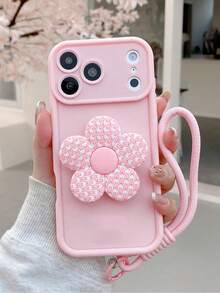 Pink Floral Vertical Phone Case With Lanyard, Compatible With IPhone 16 15 14 13 12 Pro Max - Plaid Pattern Soft Silicone Shockproof Case - Multicolor - View 1